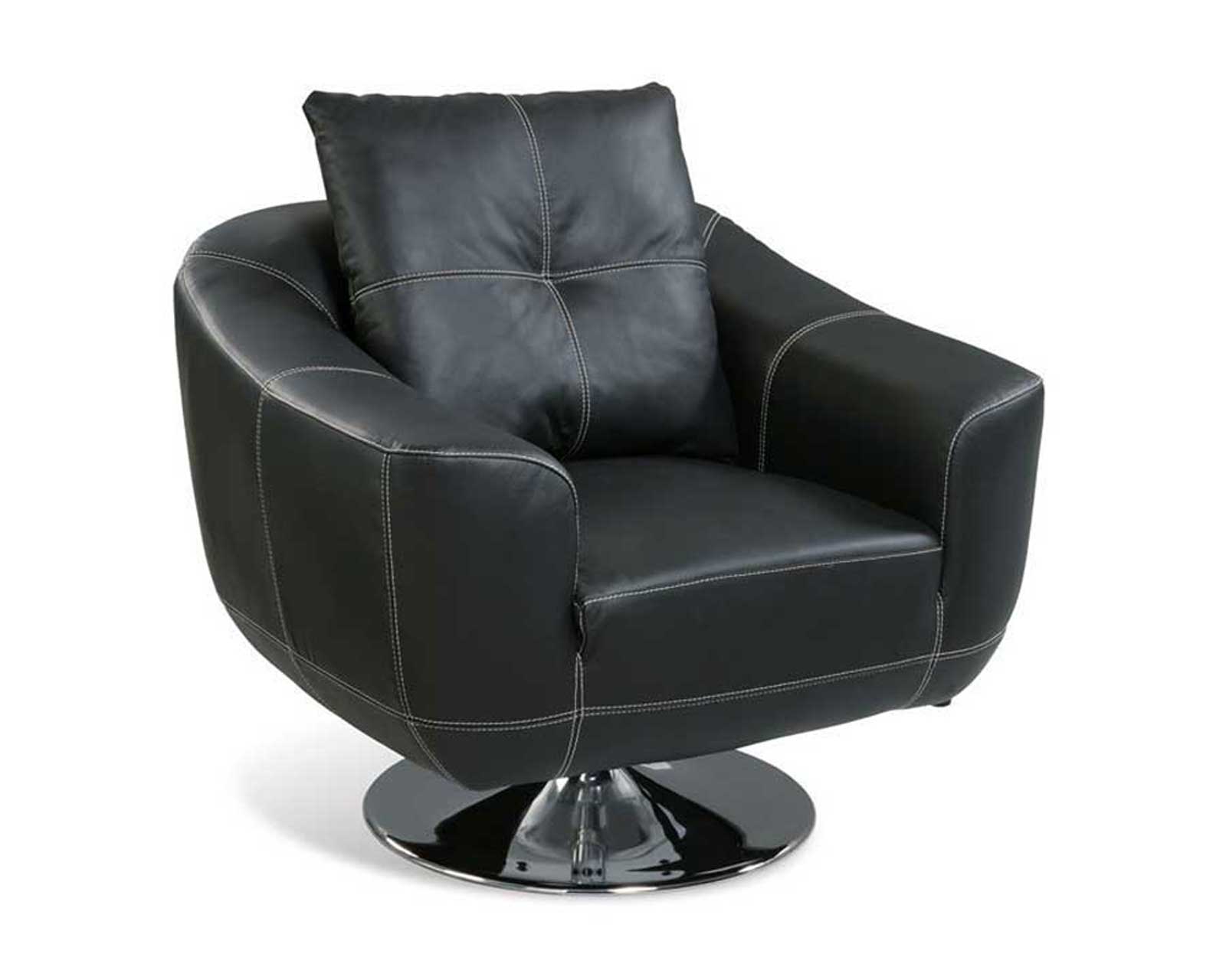 black white chair on Black Italian Leather Swivel Chairs With White Stitching